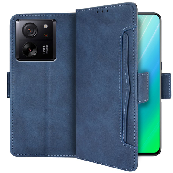 Zestaw Etui z klapką do Xiaomi 13T / 13T Pro, Card Slot, niebieskie + Szkło