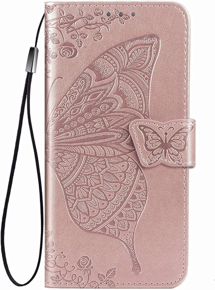 Etui z klapką do Oppo Reno 12FS / 12F, Butterfly, różowe rose gold