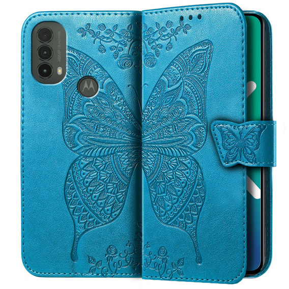 Etui z klapką do Motorola Moto E40/E30/E20, Butterfly, niebieskie