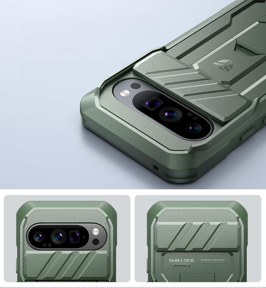 Etui pancerne do Google Pixel 9 Pro, Dexnor Full Body (Two Frames), zielone