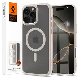 Etui z MagSafe Spigen do iPhone 16 Pro, Ultra Hybrid, przezroczyste / tytanowe + Szkło Hartowane 9H