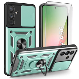 Etui pancerne do Samsung Galaxy A56 5G, CamShield Slide, zielone + Szkło Hartowane 9H