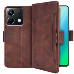 Etui z klapką do Xiaomi Poco X6 5G, Card Slot, brązowe
