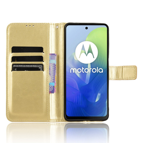 Etui z klapką do Motorola Moto G24 / G24 Power / G04, Crazy Horse Wallet, złote
