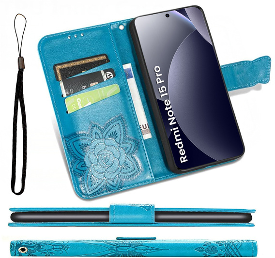 Etui z klapką do Xiaomi Redmi Note 15 Pro 5G, Butterfly, niebieskie