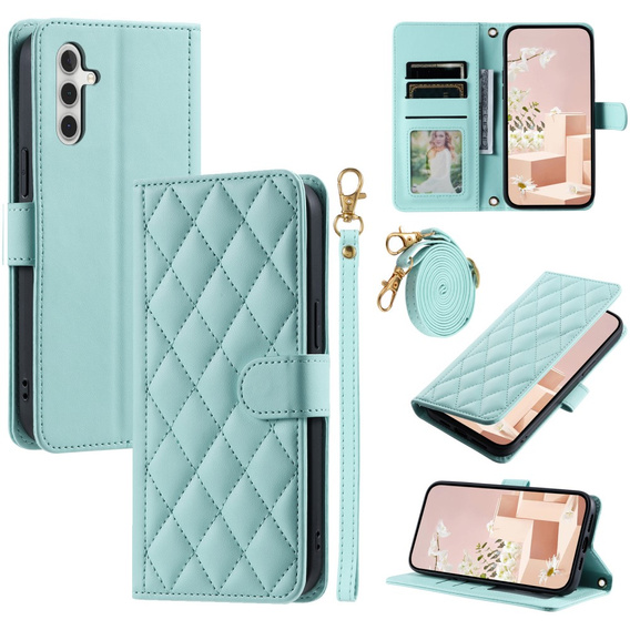 Etui z klapką do Samsung Galaxy A36 5G, Rhombus Crossbody Leather, zielone