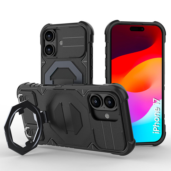 Etui pancerne do iPhone 17, do MagSafe, z podstawką, czarne