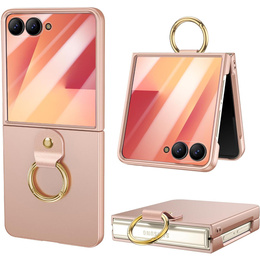 Etui Ring Holder do Samsung Galaxy Z Flip7 5G, ze szkłem na ekran zewnętrzny, złote