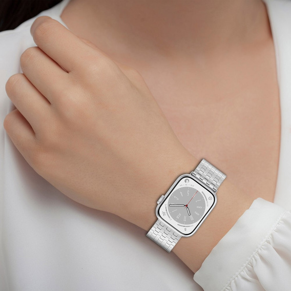 Stalowa Bransoleta do Apple Watch 1/2/3/4/5/6/7/8/9/10/11/SE Ultra 1/2/3 42/44/45/46/49mm, Srebrna