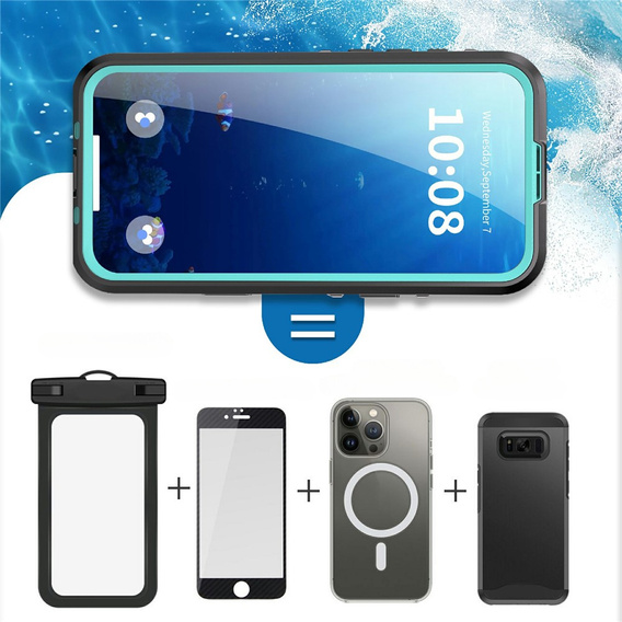 Etui Wodoodporne IP68 do iPhone 17 Pro Max, SHELLBOX MagSafe, niebieskie