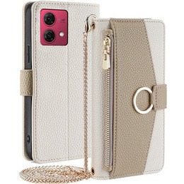 Etui z klapką do Motorola Moto G84, Wallet Zipper Pocket, z lusterkiem, białe
