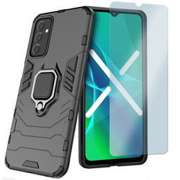 Zestaw Etui do Samsung Galaxy A04S / A13 5G, pancerne KickStand z ringiem, czarne + Szkło