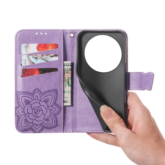 Etui z klapką do Honor Magic 8 Lite, Butterfly, fioletowe