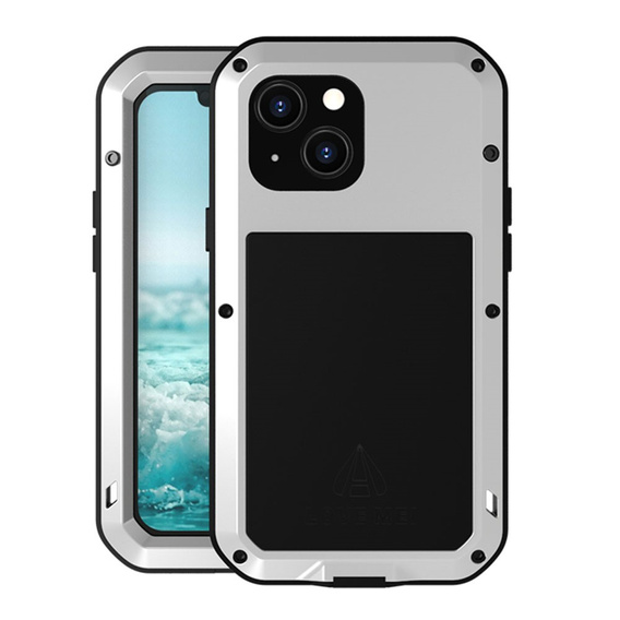 Etui Love Mei do iPhone 13 Mini, pancerne ze szkłem, srebrne