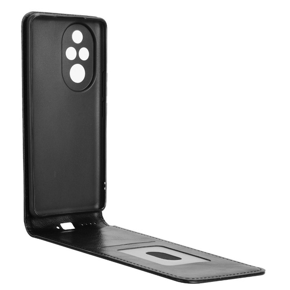 Etui z klapką do Honor 200 Pro 5G – czarne, skórzane, z kieszenią na karty i zapięciem magnetycznym