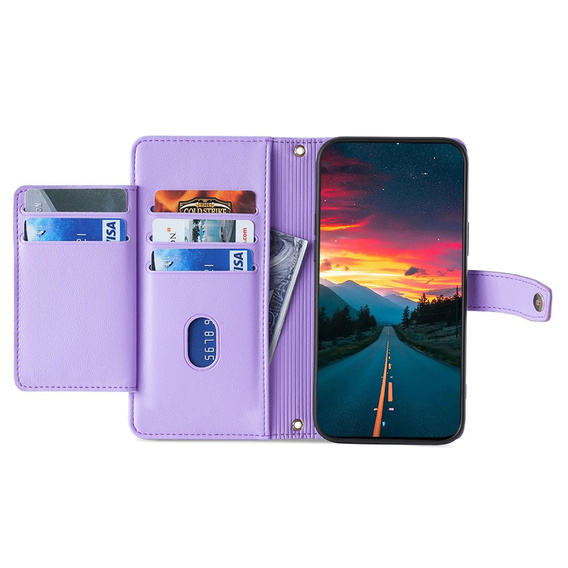 Etui z klapką do Infinix Note 40 Pro, Wallet Zipper Pocket, fioletowe