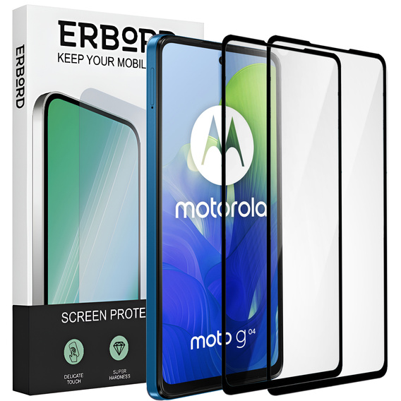 2x Szkło Hartowane do Motorola Moto G04 / G24 / G24 Power, ERBORD 3D pełne, szybka na cały ekran