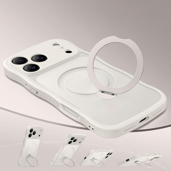 Etui do iPhone 17 Pro, Spin MagSafe Stand Wave Edge, Stone