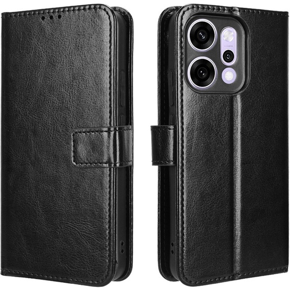 Etui z klapką do Oppo Reno 14, z teksturą Crazy Horse, czarne