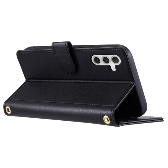 Etui z klapką do Samsung Galaxy A55 5G, Rhombus Crossbody Leather, czarne