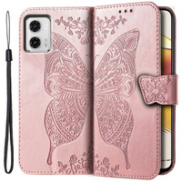 Etui z klapką do Motorola Moto G73 5G, Butterfly, różowe rose gold