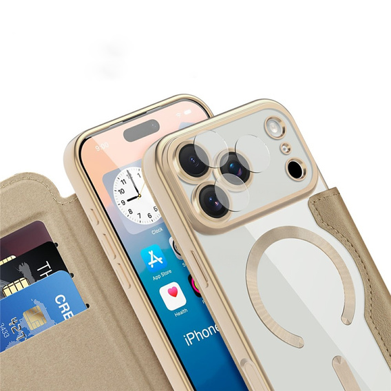 Etui z klapką do iPhone 17 Pro Max, RFID Wallet MagSafe z ochroną aparatu, złote