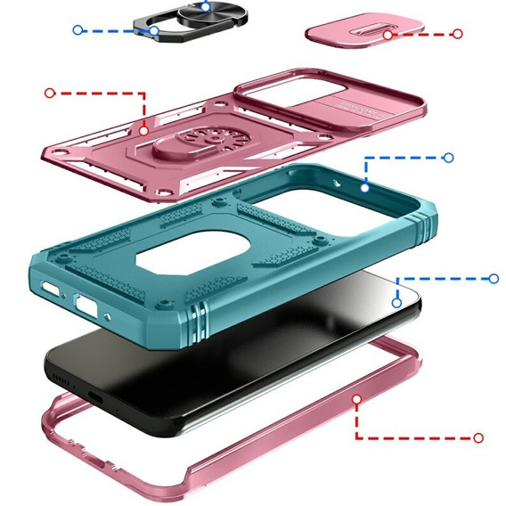 Etui do Samsung Galaxy A54 5G, Slide Lens Lid, Różowe / zielone