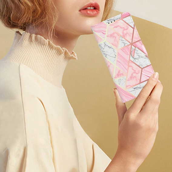 Etui z klapką do Samsung Galaxy A25 5G, Wallet Marble, różowe + szkło 9H