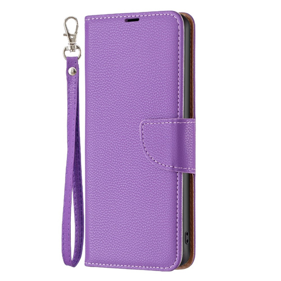 Etui z klapką do Samsung Galaxy A15, Wallet Litchi Leather, fioletowe + szkło 9H