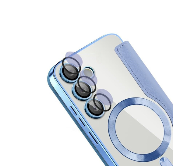 Etui z klapką do Samsung Galaxy S25 FE, RFID Wallet MagSafe z ochroną aparatu, niebieskie