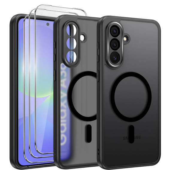 Zestaw Etui do Samsung Galaxy A36 5G, do MagSafe, ERBORD Matt Case, czarny + 3x Szkło na ekran