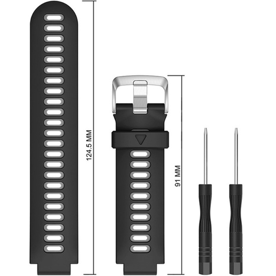 Pasek Silikonowy do Garmin Forerunner 220/230/235/620/630/735/735XT, Czarny/Szary