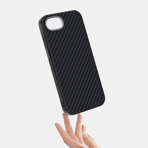 Etui ABEEL do iPhone 16e, Carbon Fiber, do MagSafe, czarne