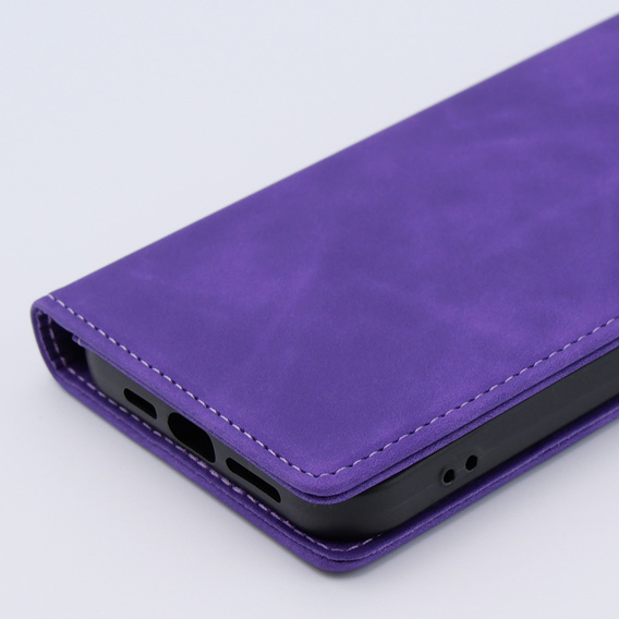 Etui do iPhone 15 Pro, ERBORD Vintage portfel z klapką, fioletowe