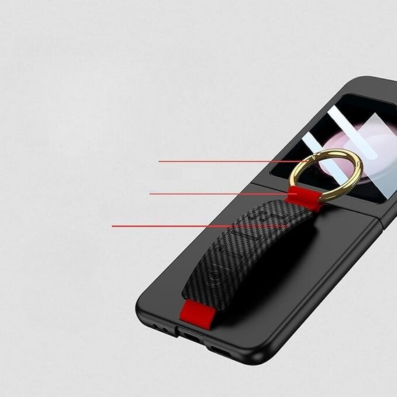 Etui GKK do Samsung Galaxy Z Flip7 FE / Z Flip6, Ring Holder, z paskiem, czarne