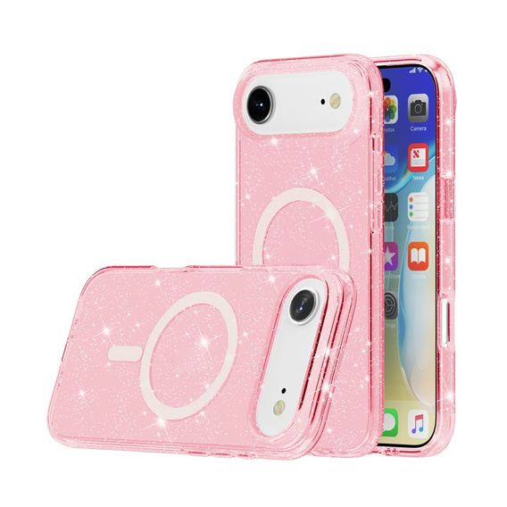 Etui do iPhone Air, do MagSafe, brokatowe, półprzezroczyste różowe