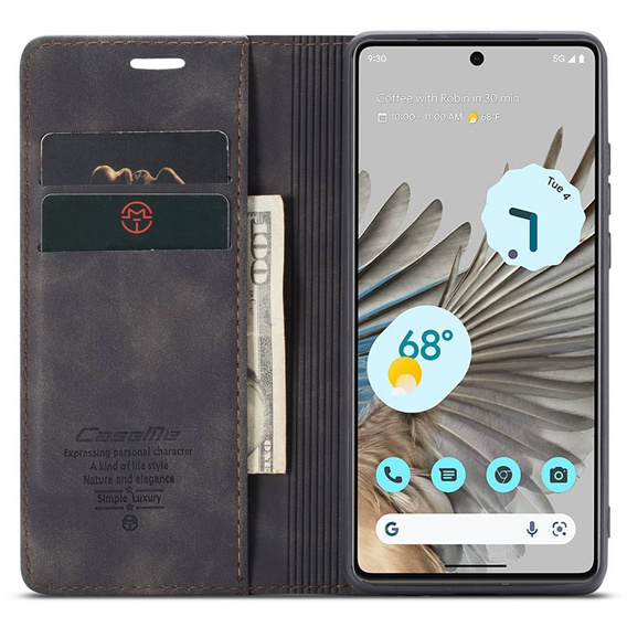 Etui CASEME do Google Pixel 7 Pro, Leather Wallet Case, czarne