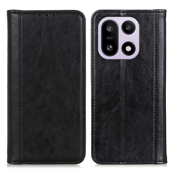 Etui z klapką do OnePlus 15, Split Leather, czarne