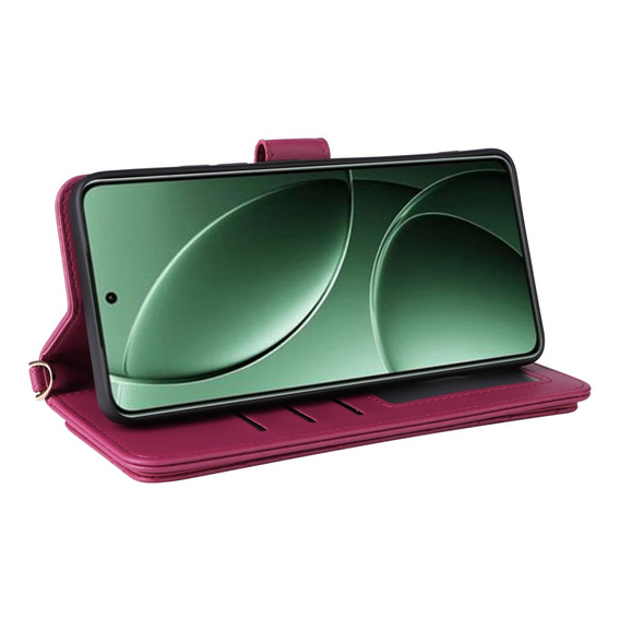 Etui z klapką do Xiaomi Poco F7 Ultra, Crossbody Leather Wallet, bordowe