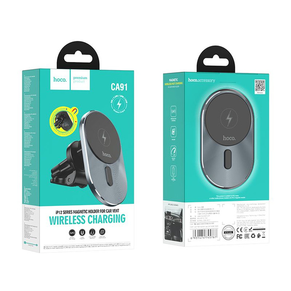 Uchwyt samochodowy z ładowaniem MagSafe do iPhone 12 / 13 / 14 / 15 / 16 / 17 / Pro / Max - HOCO CA91