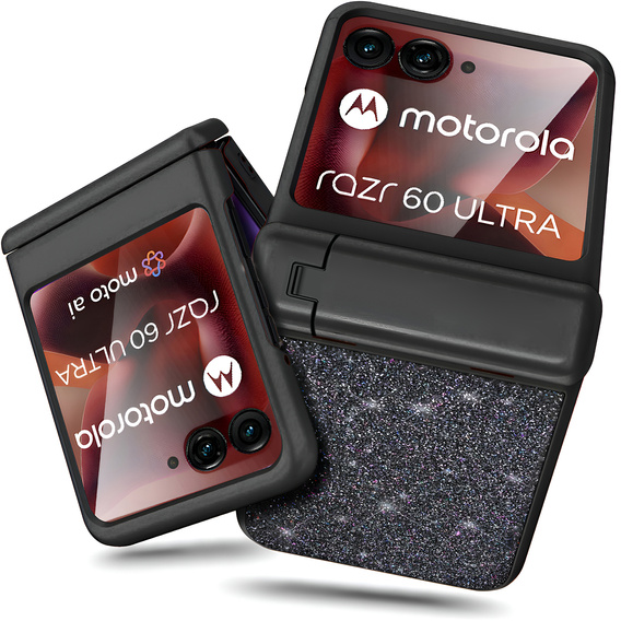 Etui do Motorola Razr 60 Ultra – Glitter PC Case ze szkłem i podstawką - czarne
