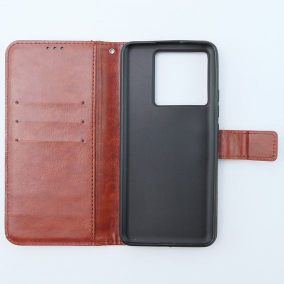 Etui z klapką do Xiaomi 13T / 13T Pro, Crazy Horse Wallet, brązowe