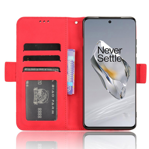 Etui z klapką do OnePlus 12 5G, Card Slot, czerwone