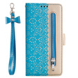 Etui z klapką do Samsung Galaxy A50/A50s/A30s, Wallet Pocket Zipper Lace, niebieskie