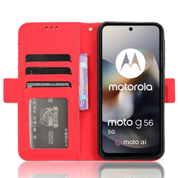 Etui z klapką do Motorola Moto G56 5G, Card Slot, czerwone