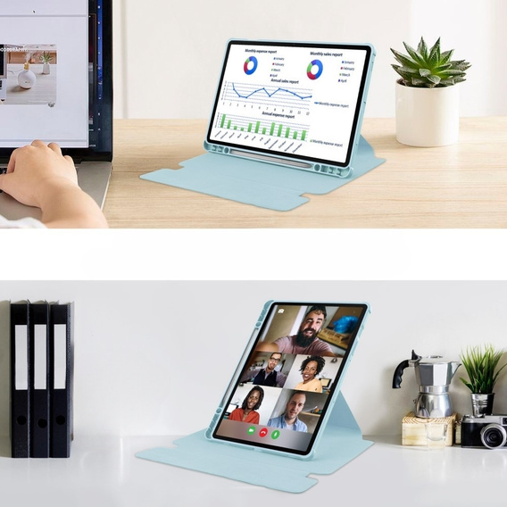 Etui z klawiaturą do Samsung Galaxy Tab S9+, Rotary 360° Leather, jasnoniebieskie