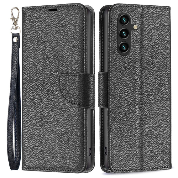 Etui z klapką do Samsung Galaxy A55 5G, Wallet Litchi Leather, czarne