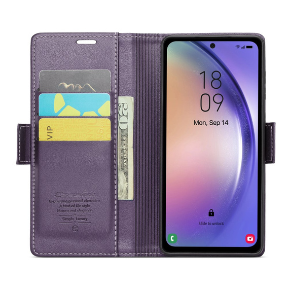 Etui z klapką CASEME do Samsung Galaxy A54 5G, Litchi Wallet, fioletowe