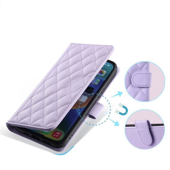 Etui z klapką do Xiaomi Redmi Note 13 Pro 4G / Xiaomi Redmi Note 14S / Xiaomi Poco M6 Pro 4G, Rhombus Crossbody Leather, fioletowe
