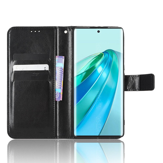 Etui z klapką do Honor Magic 5 Lite, Crazy Horse Wallet, czarne